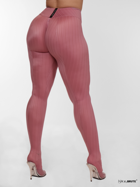 side profile from the back of the Lexy thin striped tights with crotch zipper