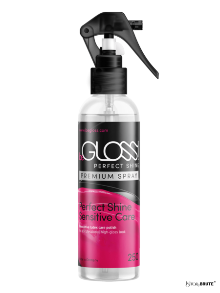 beGloss Perfect Shine Sensitive Care 250ml - Front View of Latex Polish Spray for Gentle, High-Gloss Finish