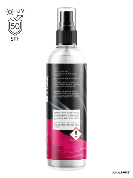 beGloss Perfect SHINE UV & STORAGE PROTECTION – Shields latex from UV rays, prevents dullness and fading, and hydrates for long-lasting shine.