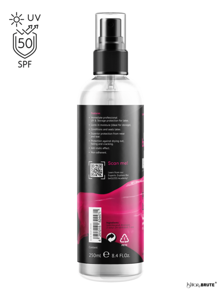 beGloss Perfect SHINE UV & STORAGE PROTECTION – Shields latex from UV rays, prevents dullness and fading, and hydrates for long-lasting shine.