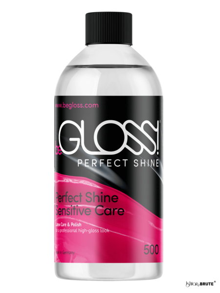 beGloss Perfect Shine Sensitive Care 500ml - Front View of Latex Polish Spray for Gentle, High-Gloss Finish