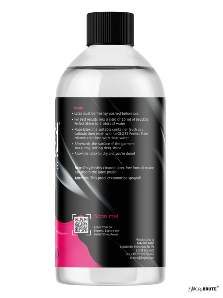 beGloss Perfect Shine Sensitive Care 500ml - Side View of Latex Polish Bottle for Gentle, High-Gloss Finish