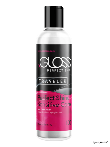 beGloss Perfect Shine Sensitive Care 100ml - Front View of Latex Polish Bottle on the go for Gentle, High-Gloss Finish
