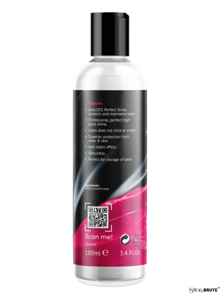 beGloss Perfect Shine Sensitive Care 100ml - Side View of Latex Polish Bottle on the go for Gentle, High-Gloss Finish
