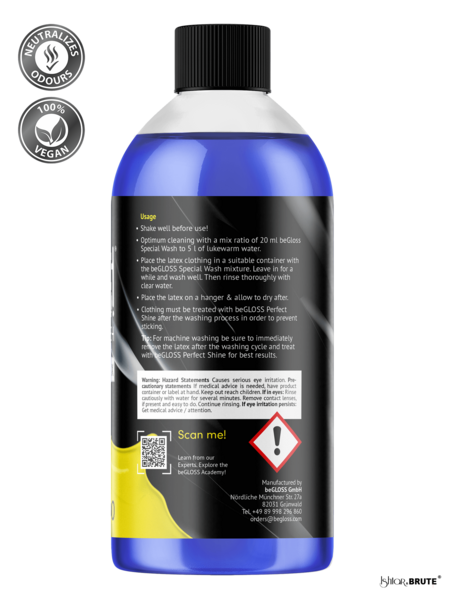 beGloss Special Wash for Latex - Fast, Gentle Cleaning Solution for Latex Clothing