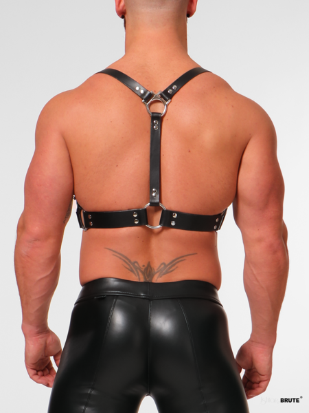 Model wearing the Dean Body Harness with the buckle in front, side straps accentuating the waist
